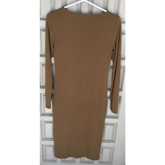 Forever 21 Sheath Dress SzM Tan Spandex Long Sleeves Slit Side Midi Pre-Owned - Picture 10 of 10